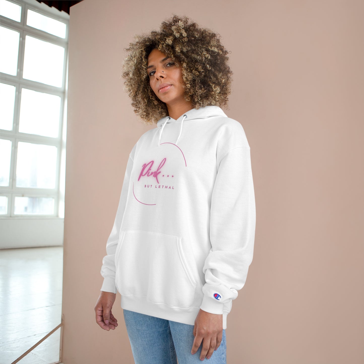 Stylish Champion Hoodie - 'Pink.. But Lethal' Design