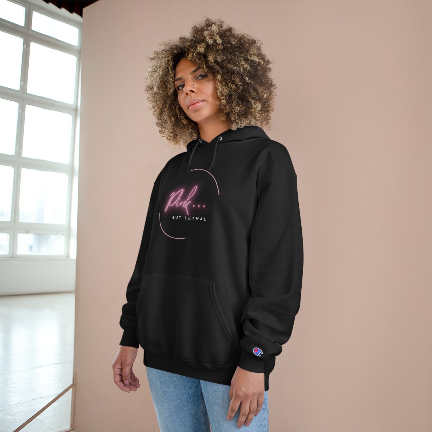 Stylish Champion Hoodie - 'Pink.. But Lethal' Design