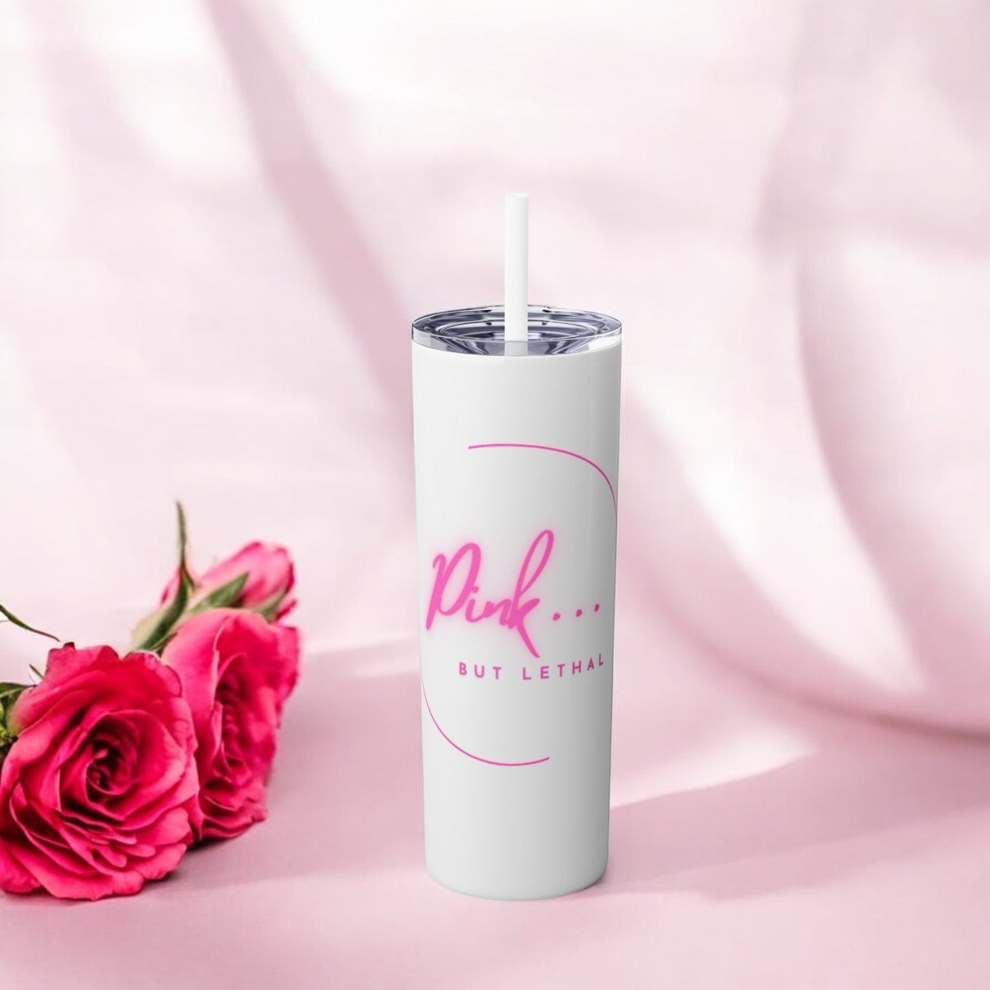 Pink But Lethal Skinny Tumbler – Sip with Power 💀💖✨